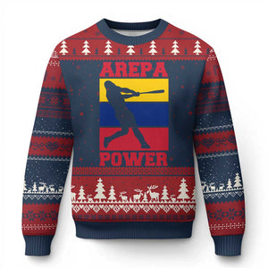 Arepa Power Venezuela Baseball Flag Ugly Christmas Sweater Funny Venezuelan Pride Gift for Beisbol Lovers TS02 Navy Red Print Your Wear