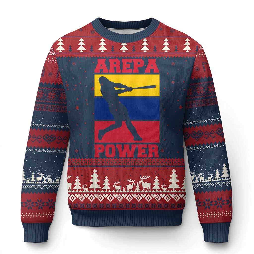 Arepa Power Venezuela Baseball Flag Ugly Christmas Sweater Funny Venezuelan Pride Gift for Beisbol Lovers TS02 Navy Red Print Your Wear