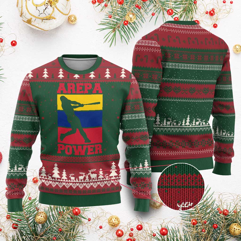 Arepa Power Venezuela Baseball Flag Ugly Christmas Sweater Funny Venezuelan Pride Gift for Beisbol Lovers TS02 Red Green Print Your Wear