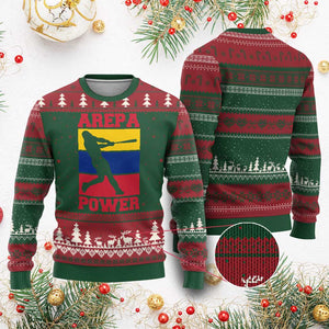Arepa Power Venezuela Baseball Flag Ugly Christmas Sweater Funny Venezuelan Pride Gift for Beisbol Lovers TS02 Red Green Print Your Wear