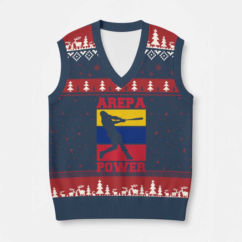 Arepa Power Venezuela Baseball Flag V-Neck Knit Sweater Vest Funny Venezuelan Pride Gift for Beisbol Lovers TS02 Navy Red Print Your Wear