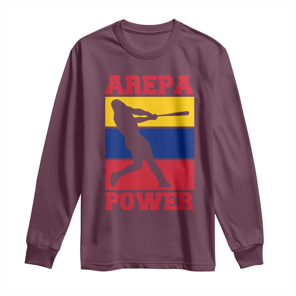 Arepa Power Venezuela Baseball Flag Long Sleeve Shirt Funny Venezuelan Pride Gift for Beisbol Lovers TS02 Maroon Print Your Wear