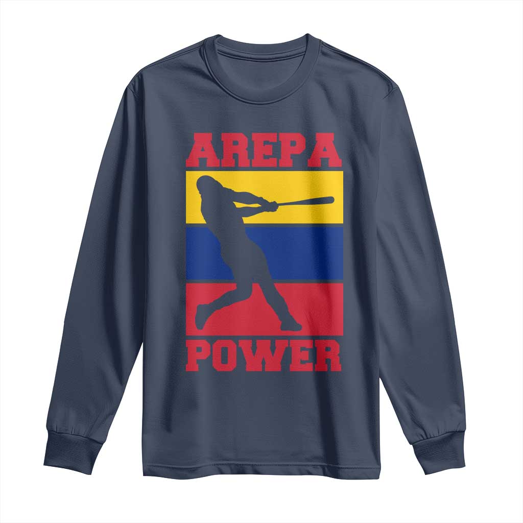 Arepa Power Venezuela Baseball Flag Long Sleeve Shirt Funny Venezuelan Pride Gift for Beisbol Lovers TS02 Navy Print Your Wear