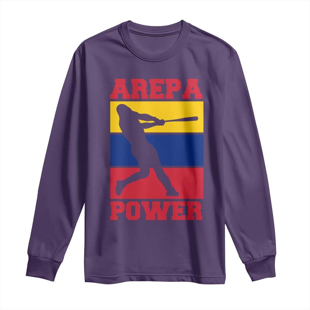 Arepa Power Venezuela Baseball Flag Long Sleeve Shirt Funny Venezuelan Pride Gift for Beisbol Lovers TS02 Purple Print Your Wear