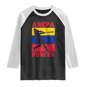 Arepa Power Venezuela Baseball Flag Raglan Shirt Funny Venezuelan Pride Gift for Beisbol Lovers TS02 Black White Print Your Wear