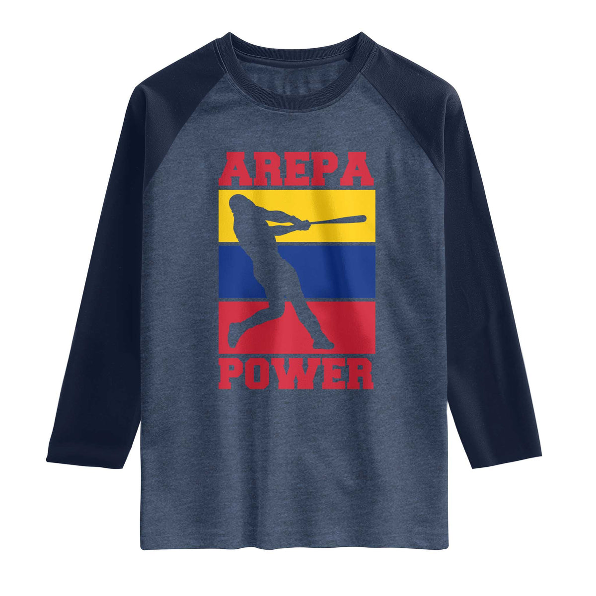 Arepa Power Venezuela Baseball Flag Raglan Shirt Funny Venezuelan Pride Gift for Beisbol Lovers TS02 Heather Denim Navy Print Your Wear