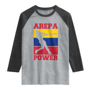 Arepa Power Venezuela Baseball Flag Raglan Shirt Funny Venezuelan Pride Gift for Beisbol Lovers TS02 Heather Gray Heather Charcoal Print Your Wear
