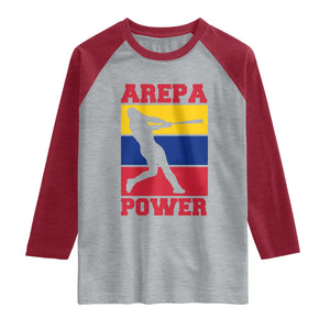 Arepa Power Venezuela Baseball Flag Raglan Shirt Funny Venezuelan Pride Gift for Beisbol Lovers TS02 Heather Gray Heather Red Print Your Wear