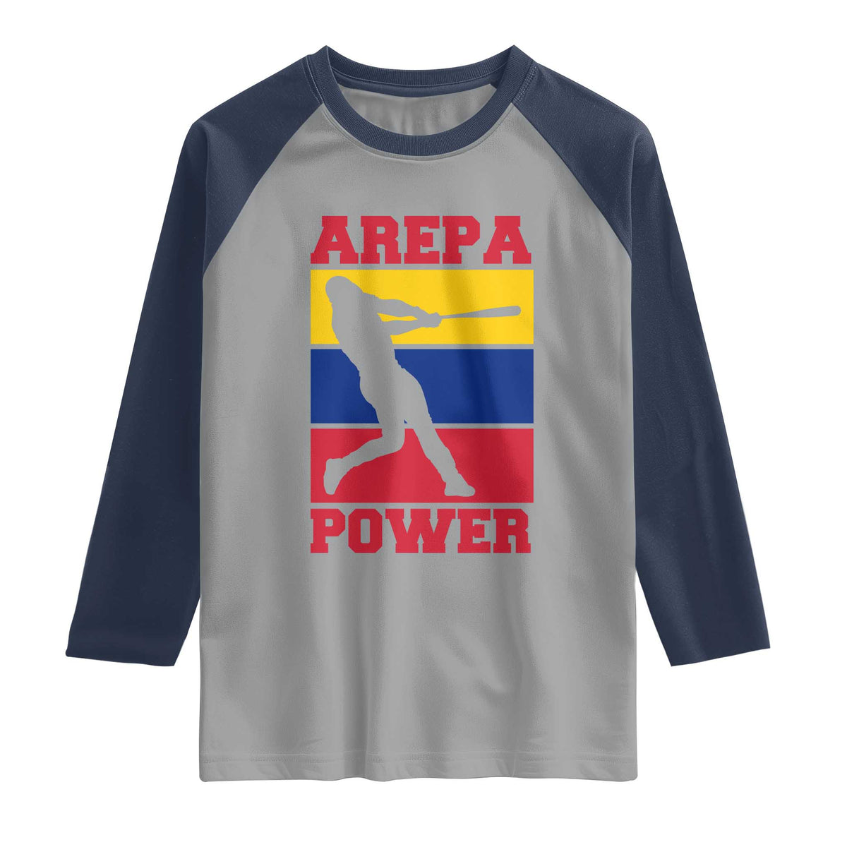 Arepa Power Venezuela Baseball Flag Raglan Shirt Funny Venezuelan Pride Gift for Beisbol Lovers TS02 Sport Gray Navy Print Your Wear