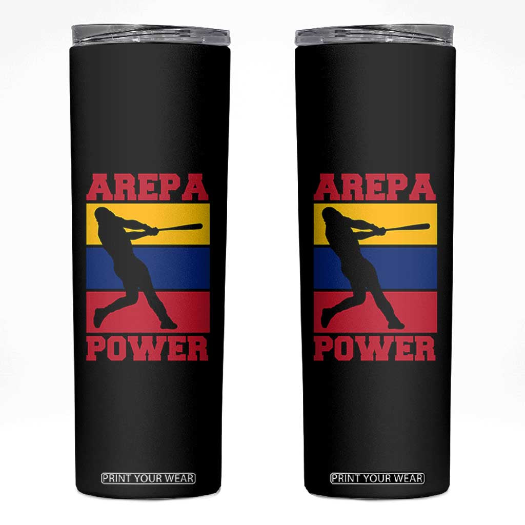 Arepa Power Venezuela Baseball Flag Skinny Tumbler Funny Venezuelan Pride Gift for Beisbol Lovers TS02 Black Print Your Wear