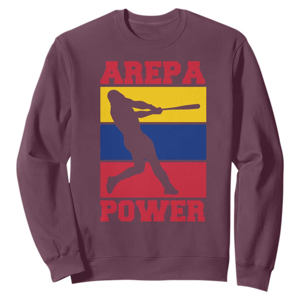 Arepa Power Venezuela Baseball Flag Sweatshirt Funny Venezuelan Pride Gift for Beisbol Lovers TS02 Maroon Print Your Wear