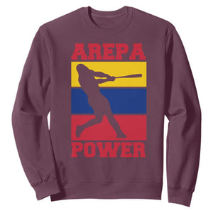Arepa Power Venezuela Baseball Flag Sweatshirt Funny Venezuelan Pride Gift for Beisbol Lovers TS02 Maroon Print Your Wear