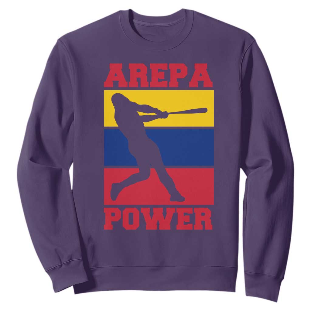 Arepa Power Venezuela Baseball Flag Sweatshirt Funny Venezuelan Pride Gift for Beisbol Lovers TS02 Purple Print Your Wear