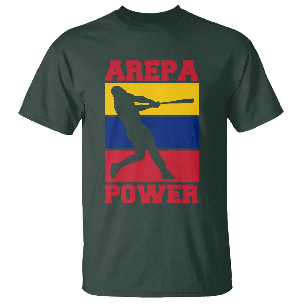 Arepa Power Venezuela Baseball Flag T Shirt Funny Venezuelan Pride Gift for Beisbol Lovers TS02 Dark Forest Green Print Your Wear