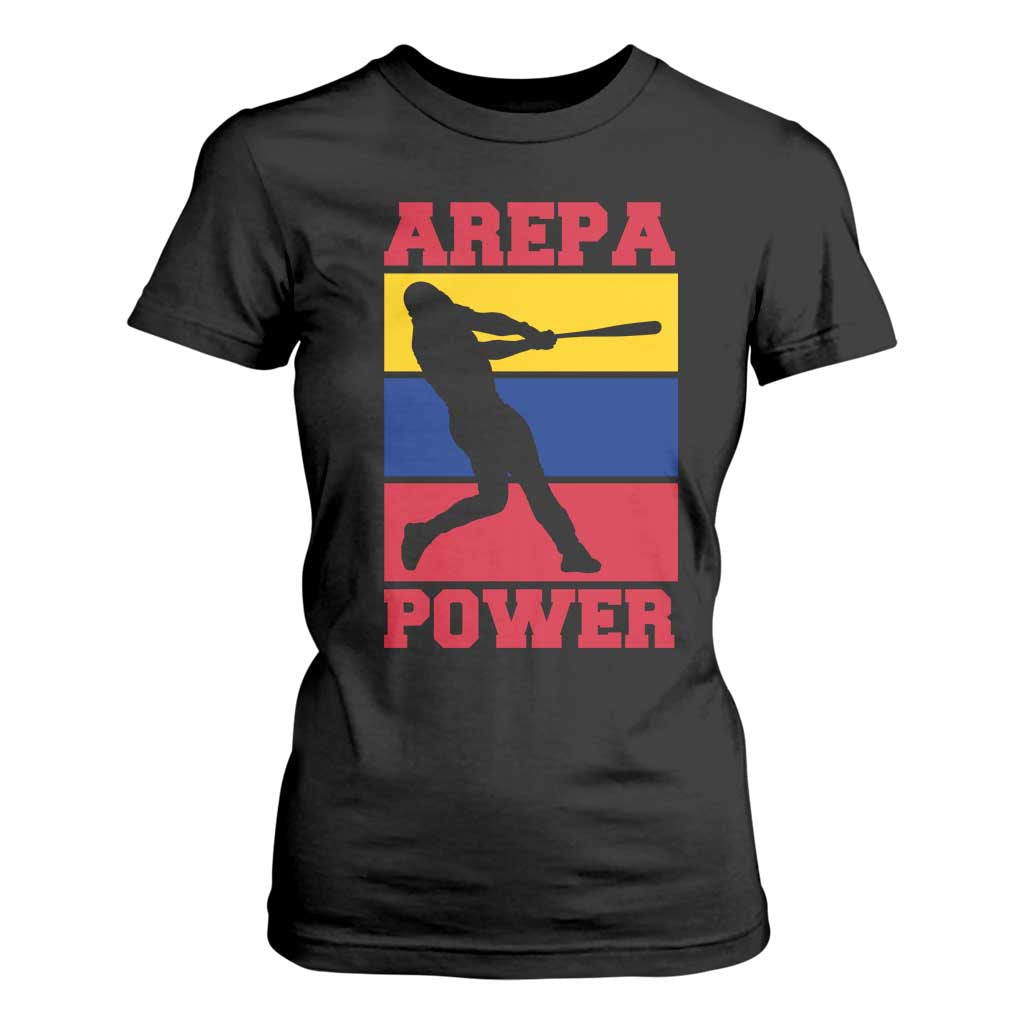 Arepa Power Venezuela Baseball Flag T Shirt For Women Funny Venezuelan Pride Gift for Beisbol Lovers TS02 Black Print Your Wear