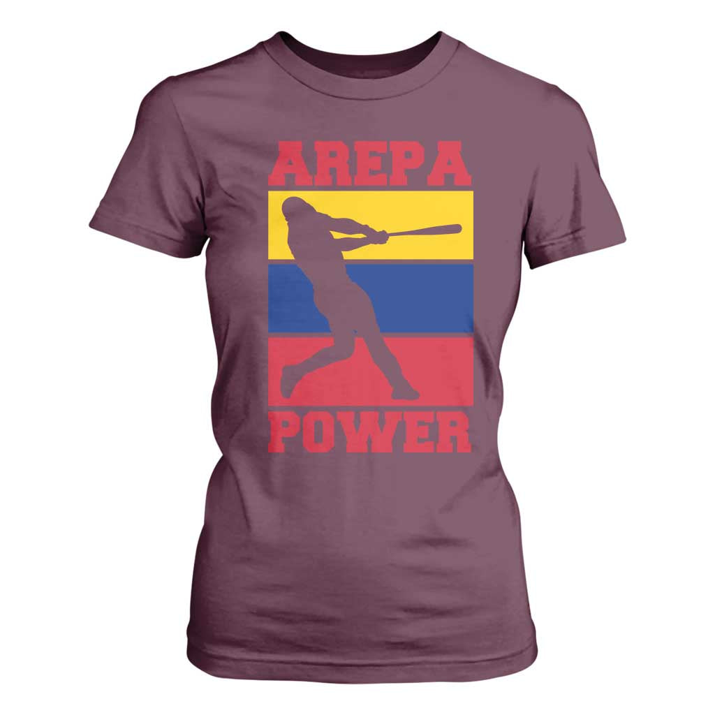 Arepa Power Venezuela Baseball Flag T Shirt For Women Funny Venezuelan Pride Gift for Beisbol Lovers TS02 Maroon Print Your Wear