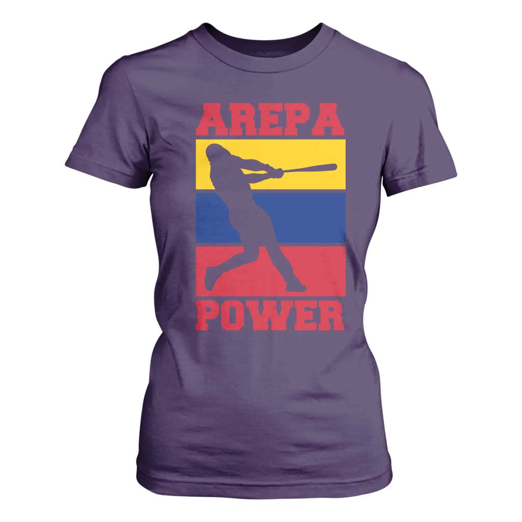 Arepa Power Venezuela Baseball Flag T Shirt For Women Funny Venezuelan Pride Gift for Beisbol Lovers TS02 Purple Print Your Wear