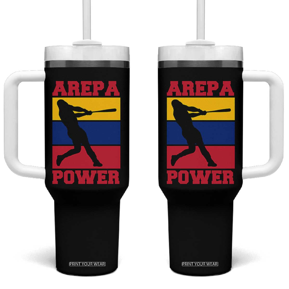 Arepa Power Venezuela Baseball Flag Tumbler With Handle Funny Venezuelan Pride Gift for Beisbol Lovers TS02 One Size: 40 oz Black Print Your Wear