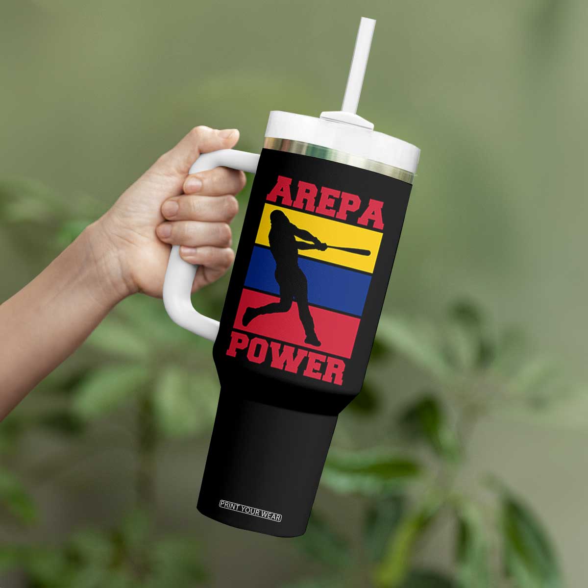 Arepa Power Venezuela Baseball Flag Tumbler With Handle Funny Venezuelan Pride Gift for Beisbol Lovers TS02 Print Your Wear