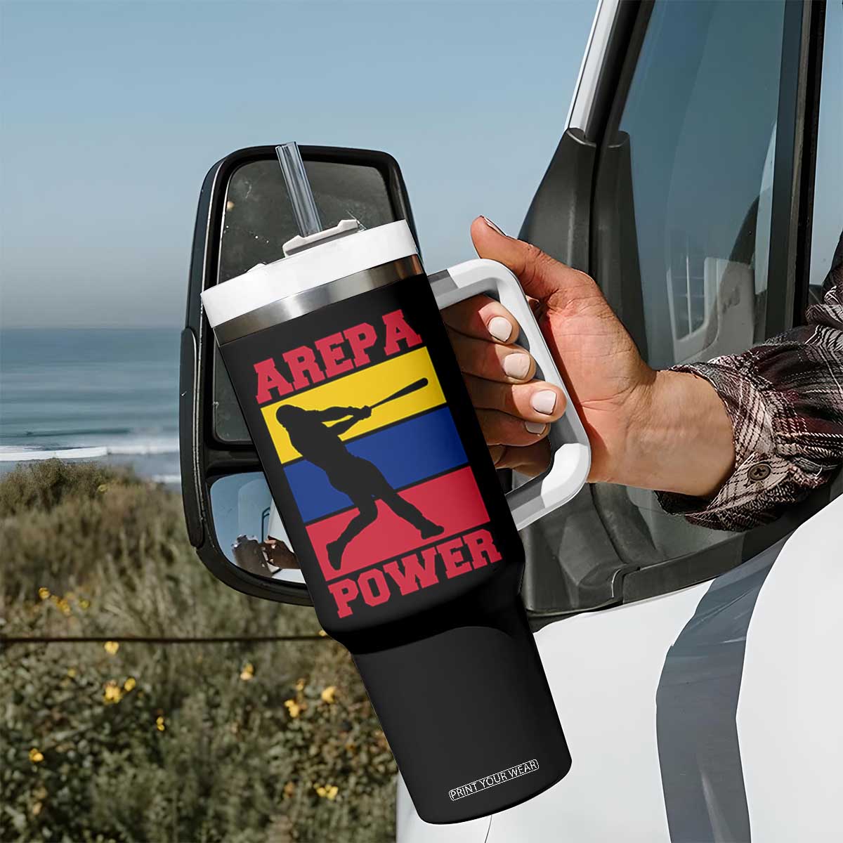 Arepa Power Venezuela Baseball Flag Tumbler With Handle Funny Venezuelan Pride Gift for Beisbol Lovers TS02 Print Your Wear