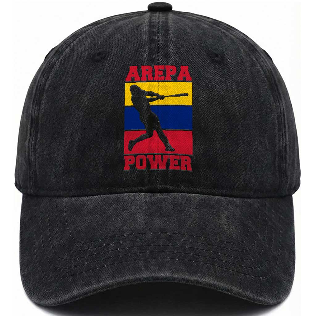 Arepa Power Venezuela Baseball Flag Washed Cotton Baseball Cap Funny Venezuelan Pride Gift for Beisbol Lovers TS02 Print Your Wear