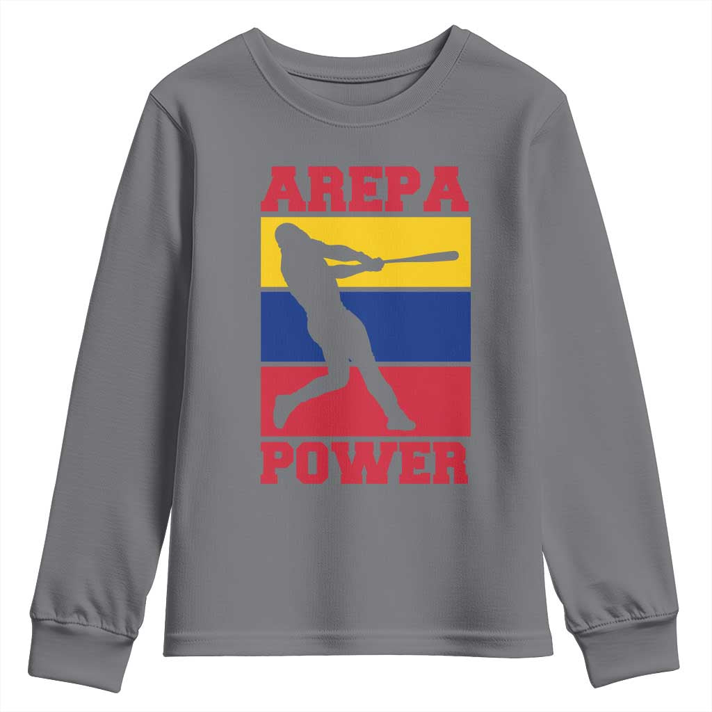 Arepa Power Venezuela Baseball Flag Youth Sweatshirt Funny Venezuelan Pride Gift for Beisbol Lovers TS02 Charcoal Print Your Wear