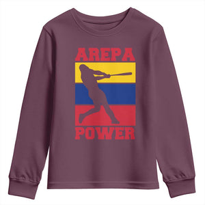 Arepa Power Venezuela Baseball Flag Youth Sweatshirt Funny Venezuelan Pride Gift for Beisbol Lovers TS02 Maroon Print Your Wear