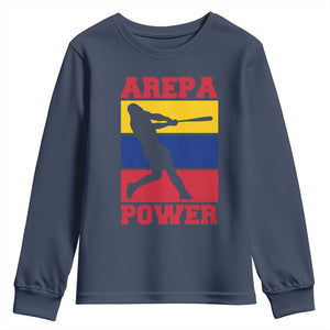 Arepa Power Venezuela Baseball Flag Youth Sweatshirt Funny Venezuelan Pride Gift for Beisbol Lovers TS02 Navy Print Your Wear
