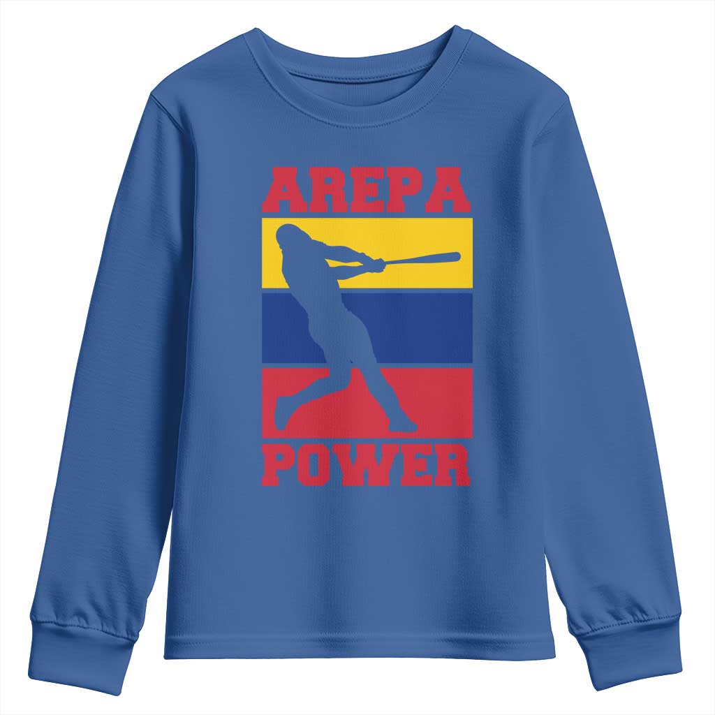 Arepa Power Venezuela Baseball Flag Youth Sweatshirt Funny Venezuelan Pride Gift for Beisbol Lovers TS02 Royal Blue Print Your Wear