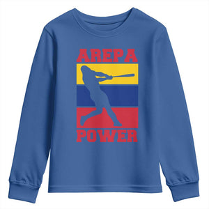 Arepa Power Venezuela Baseball Flag Youth Sweatshirt Funny Venezuelan Pride Gift for Beisbol Lovers TS02 Royal Blue Print Your Wear