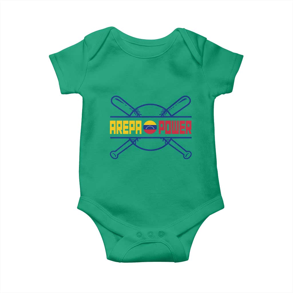 Arepa Power Baseball Crossed Bats Baby Onesie Funny Venezuelan Pride Gift for Latino Sports Fans TS02 Irish Green Print Your Wear