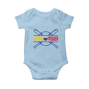 Arepa Power Baseball Crossed Bats Baby Onesie Funny Venezuelan Pride Gift for Latino Sports Fans TS02 Light Blue Print Your Wear
