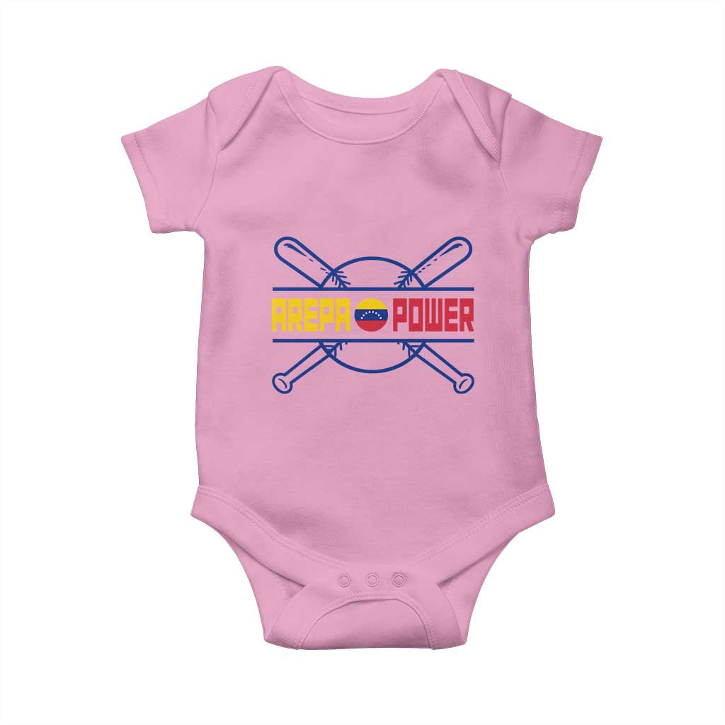 Arepa Power Baseball Crossed Bats Baby Onesie Funny Venezuelan Pride Gift for Latino Sports Fans TS02 Light Pink Print Your Wear