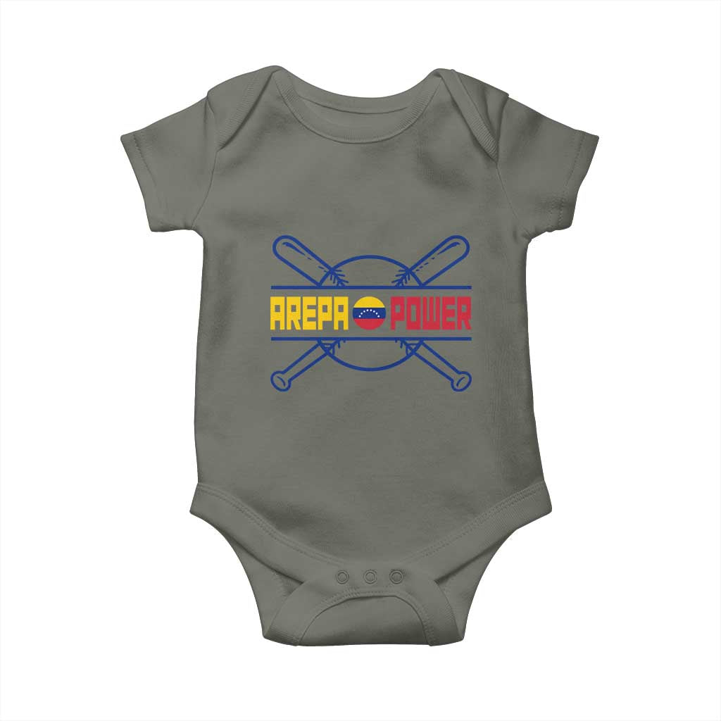 Arepa Power Baseball Crossed Bats Baby Onesie Funny Venezuelan Pride Gift for Latino Sports Fans TS02 Military Green Print Your Wear