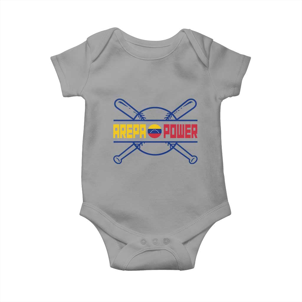 Arepa Power Baseball Crossed Bats Baby Onesie Funny Venezuelan Pride Gift for Latino Sports Fans TS02 Sport Gray Print Your Wear