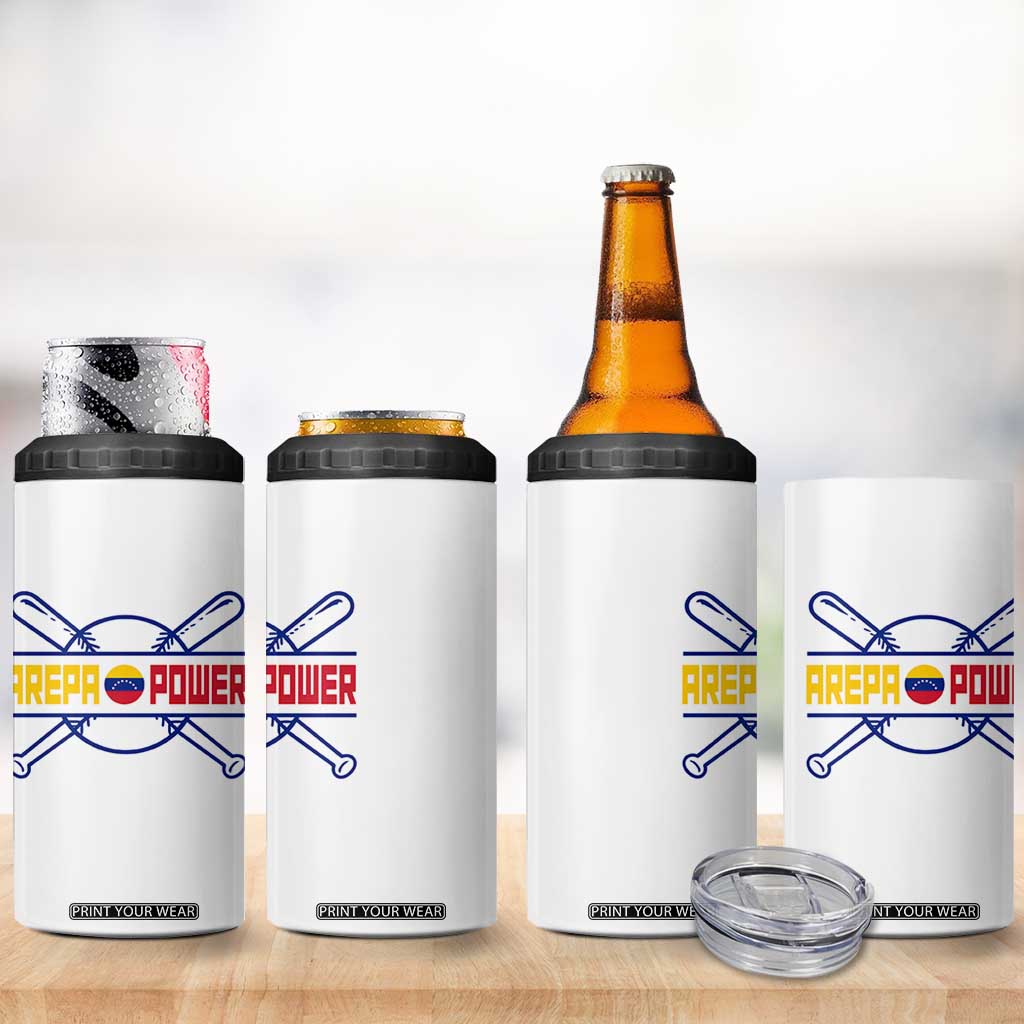 Arepa Power Baseball Crossed Bats 4 in 1 Can Cooler Tumbler Funny Venezuelan Pride Gift for Latino Sports Fans TS02 Print Your Wear