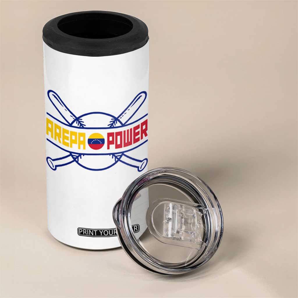 Arepa Power Baseball Crossed Bats 4 in 1 Can Cooler Tumbler Funny Venezuelan Pride Gift for Latino Sports Fans TS02 Print Your Wear