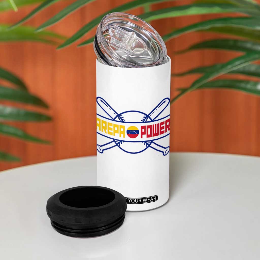 Arepa Power Baseball Crossed Bats 4 in 1 Can Cooler Tumbler Funny Venezuelan Pride Gift for Latino Sports Fans TS02 Print Your Wear