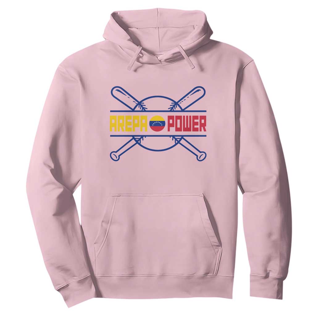 Arepa Power Baseball Crossed Bats Hoodie Funny Venezuelan Pride Gift for Latino Sports Fans TS02 Light Pink Print Your Wear
