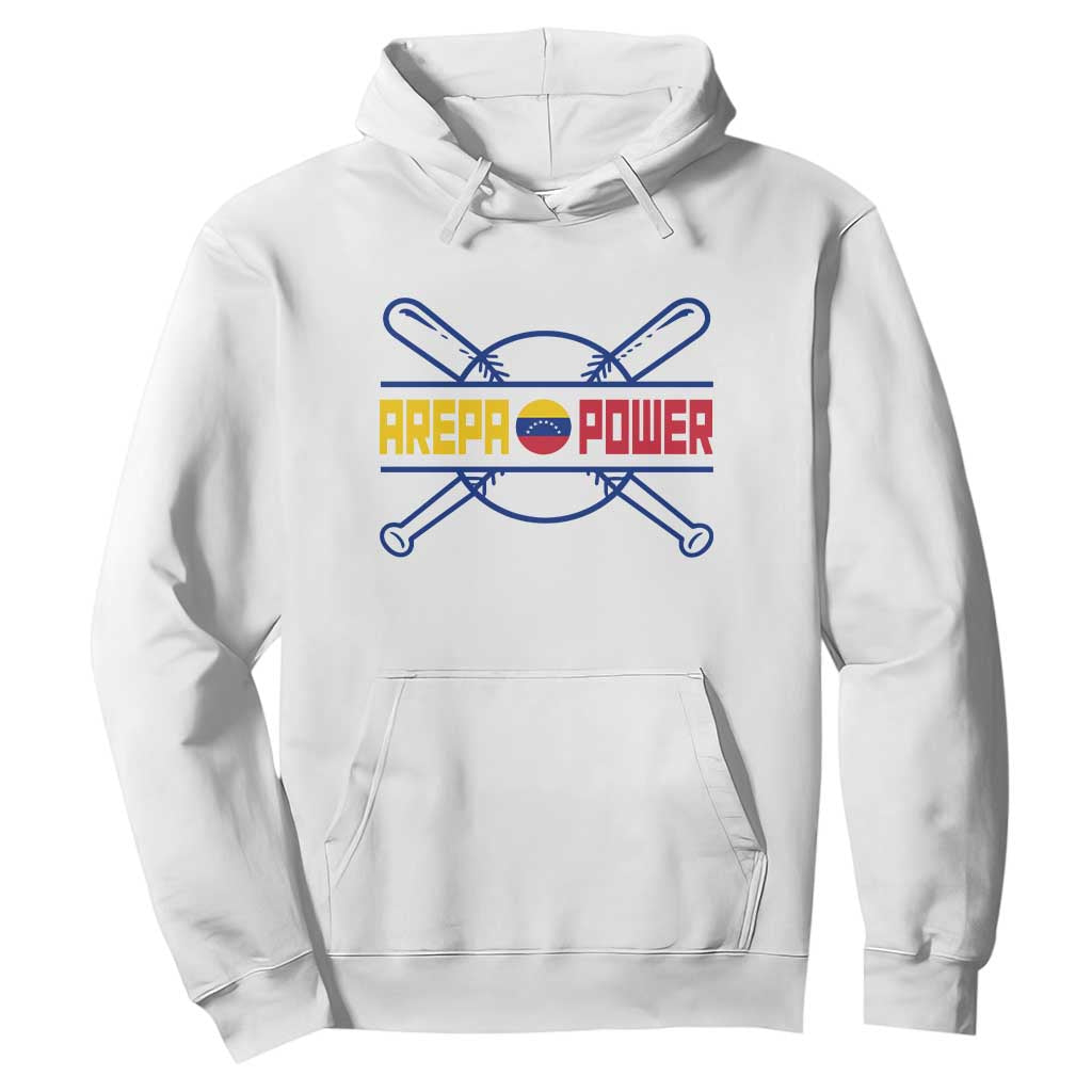 Arepa Power Baseball Crossed Bats Hoodie Funny Venezuelan Pride Gift for Latino Sports Fans TS02 White Print Your Wear