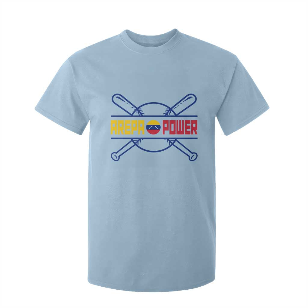 Arepa Power Baseball Crossed Bats T Shirt For Kid Funny Venezuelan Pride Gift for Latino Sports Fans TS02 Light Blue Print Your Wear