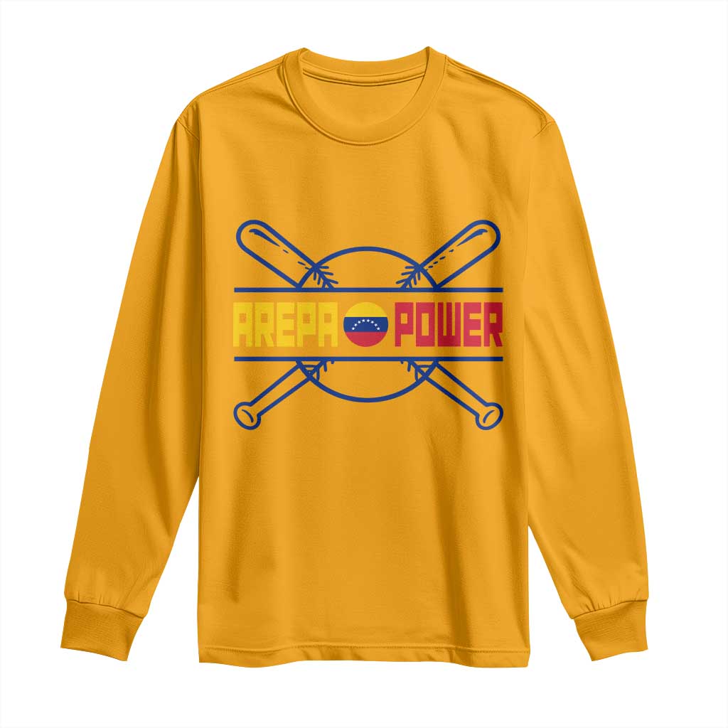Arepa Power Baseball Crossed Bats Long Sleeve Shirt Funny Venezuelan Pride Gift for Latino Sports Fans TS02 Gold Print Your Wear