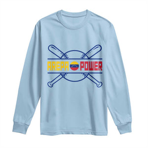 Arepa Power Baseball Crossed Bats Long Sleeve Shirt Funny Venezuelan Pride Gift for Latino Sports Fans TS02 Light Blue Print Your Wear