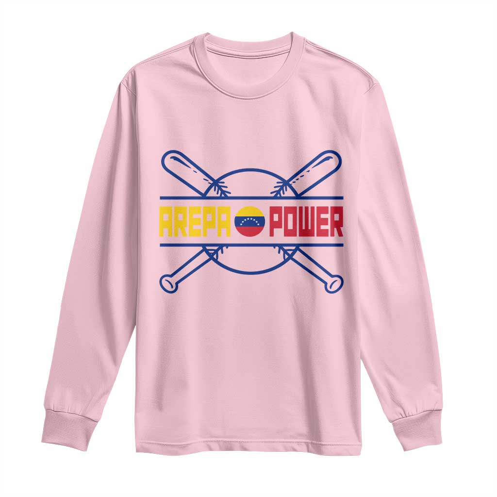 Arepa Power Baseball Crossed Bats Long Sleeve Shirt Funny Venezuelan Pride Gift for Latino Sports Fans TS02 Light Pink Print Your Wear
