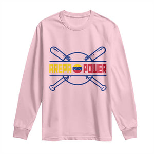 Arepa Power Baseball Crossed Bats Long Sleeve Shirt Funny Venezuelan Pride Gift for Latino Sports Fans TS02 Light Pink Print Your Wear