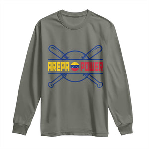Arepa Power Baseball Crossed Bats Long Sleeve Shirt Funny Venezuelan Pride Gift for Latino Sports Fans TS02 Military Green Print Your Wear