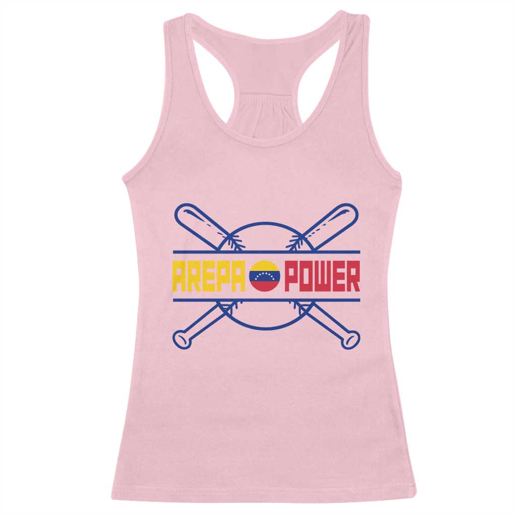 Arepa Power Baseball Crossed Bats Racerback Tank Top Funny Venezuelan Pride Gift for Latino Sports Fans TS02 Light Pink Print Your Wear