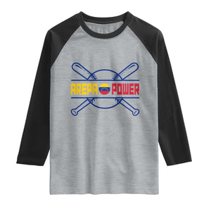 Arepa Power Baseball Crossed Bats Raglan Shirt Funny Venezuelan Pride Gift for Latino Sports Fans TS02 Heather Gray Black Print Your Wear