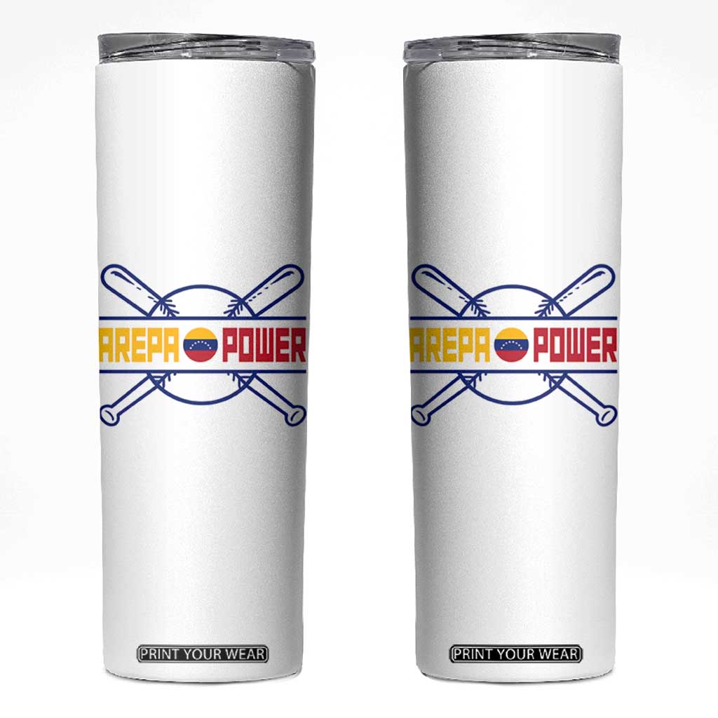Arepa Power Baseball Crossed Bats Skinny Tumbler Funny Venezuelan Pride Gift for Latino Sports Fans TS02 White Print Your Wear