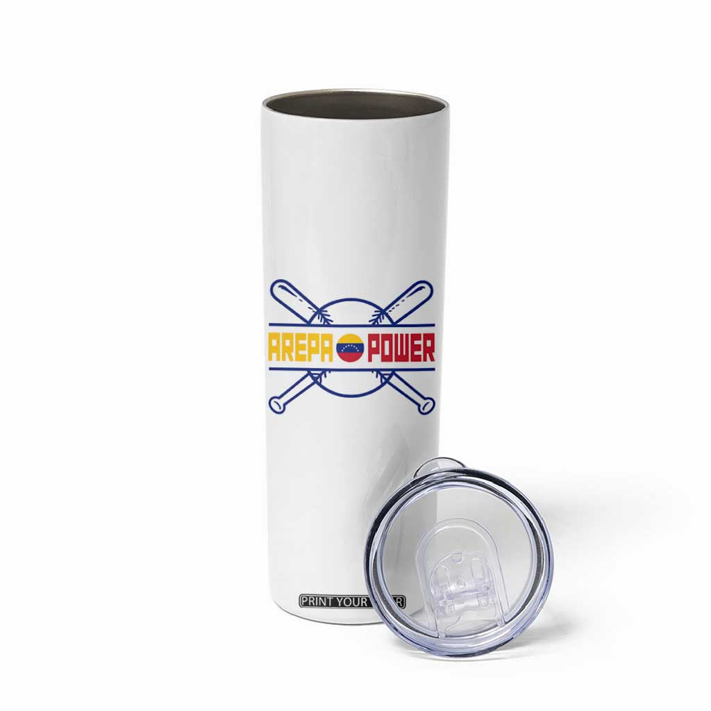 Arepa Power Baseball Crossed Bats Skinny Tumbler Funny Venezuelan Pride Gift for Latino Sports Fans TS02 Print Your Wear